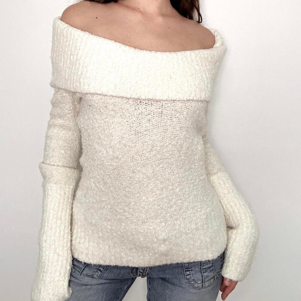 Y2k Wool Blend moda international cream off the shoulder sweater